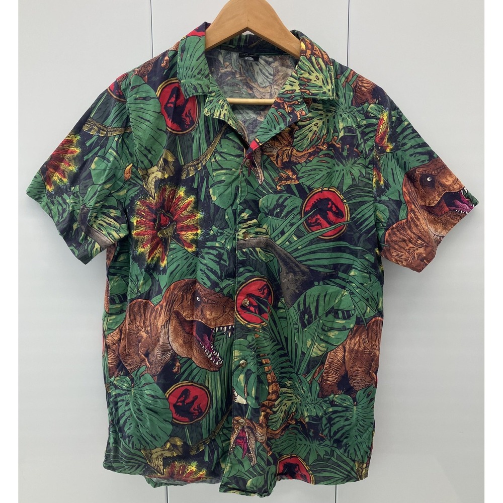 Jurassic Park x‎ Cakeworthy Shirt Mens Medium Dinosaur Button Up Floral Hawaiian